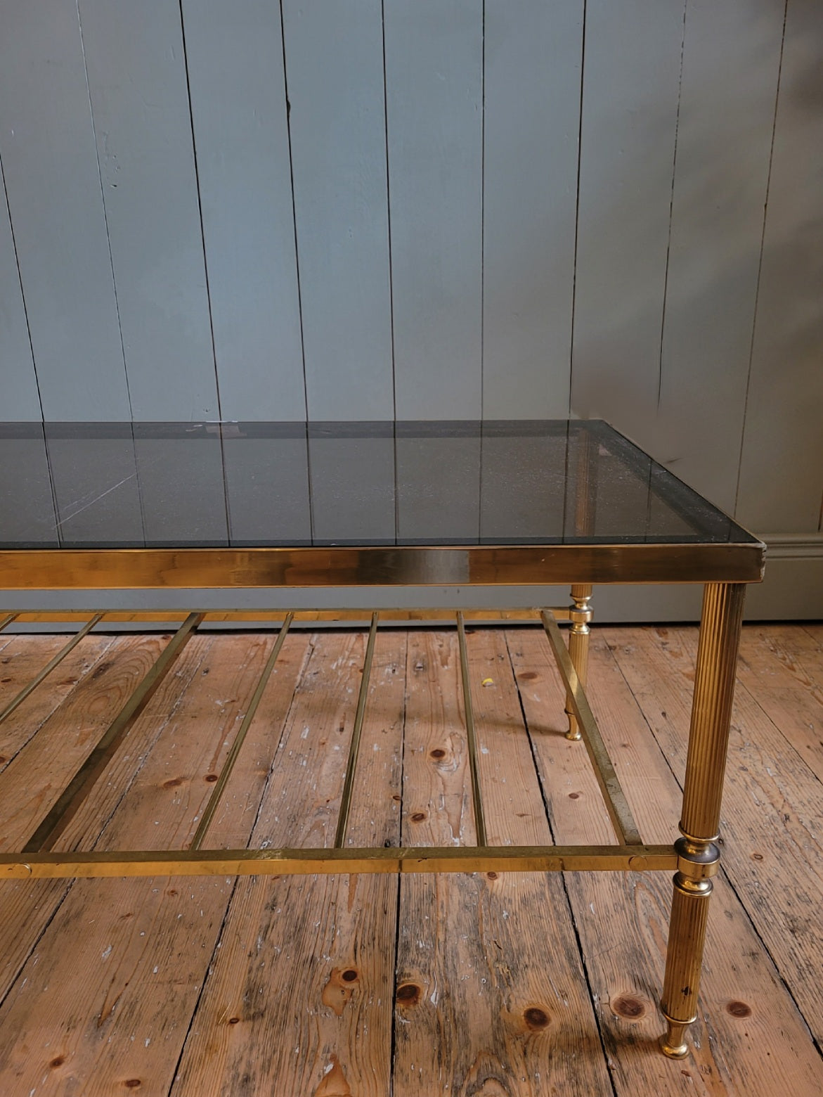 Vintage Brass Plated Coffee Table With Smoked Glass