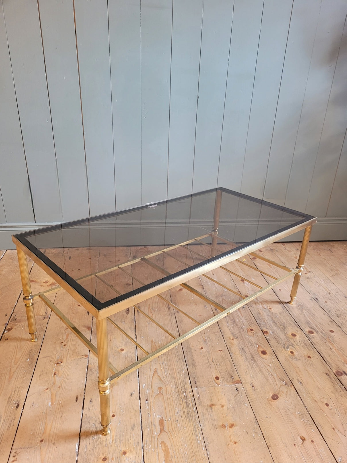 Vintage Brass Plated Coffee Table With Smoked Glass