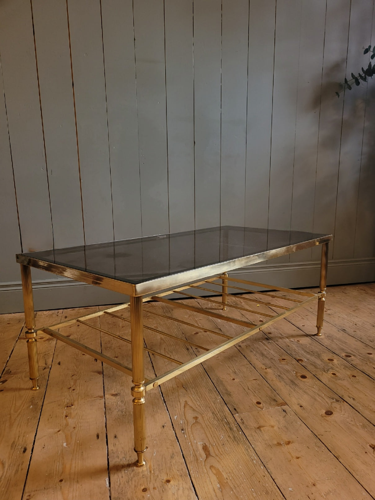 Vintage Brass Plated Coffee Table With Smoked Glass