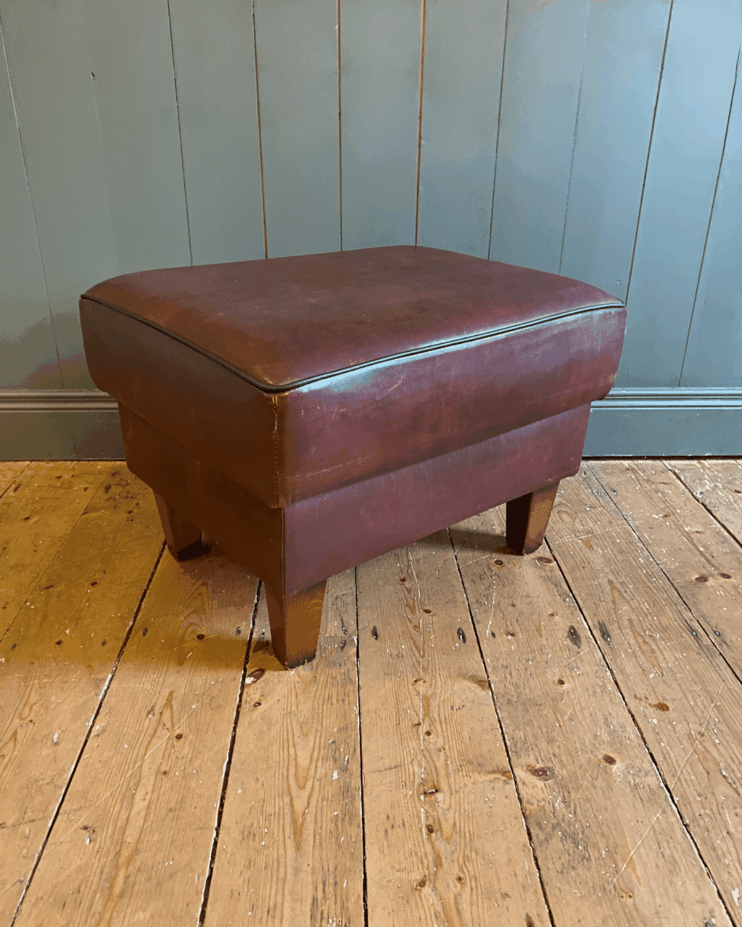 Vintage Leather two-seat sofa and footstool