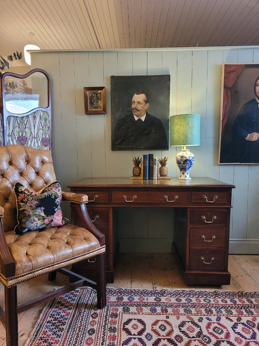 Vintage Mahogany Leather Top Desk