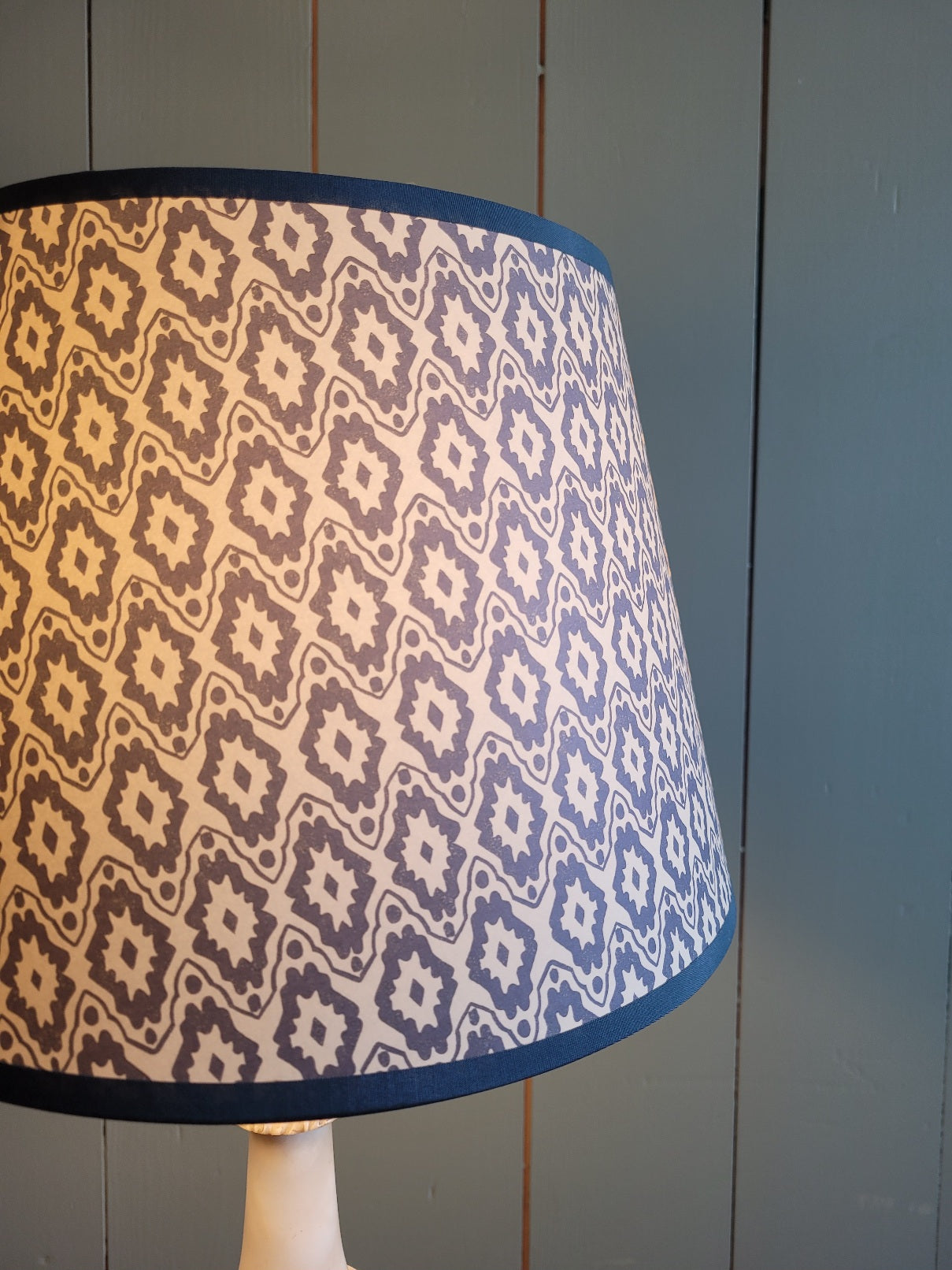 Vintage Alabaster Base Table Lamp with Hand Printed Shade