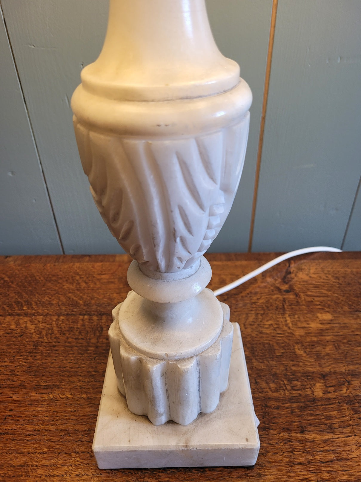 Vintage Alabaster Base Table Lamp with Hand Printed Shade