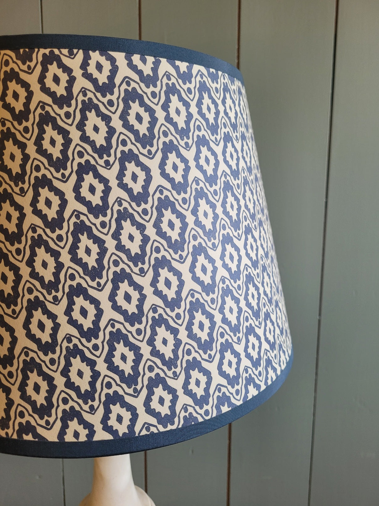 Vintage Alabaster Base Table Lamp with Hand Printed Shade