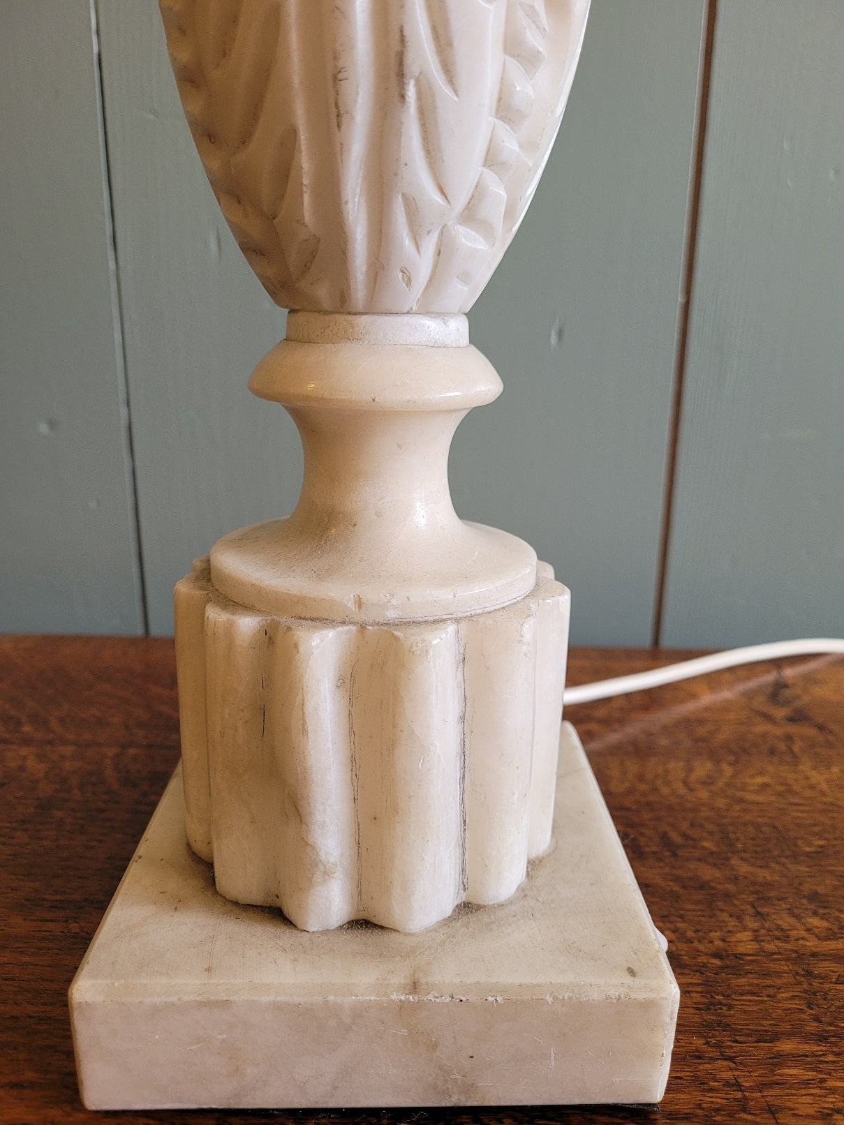 Vintage Alabaster Base Table Lamp with Hand Printed Shade