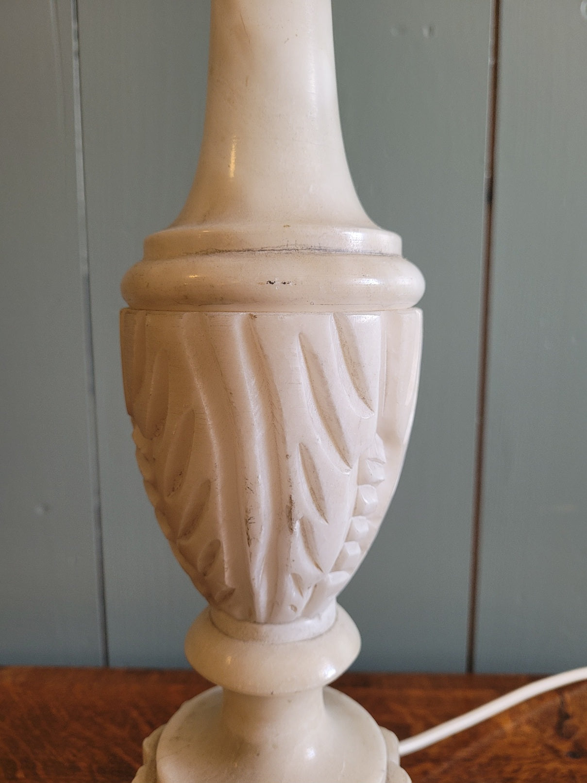 Vintage Alabaster Base Table Lamp with Hand Printed Shade