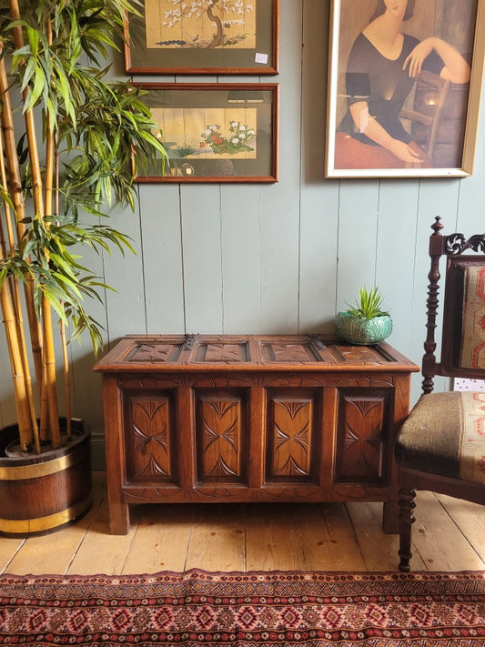 Vintage Carved Oak Coffer / Blanket Box
