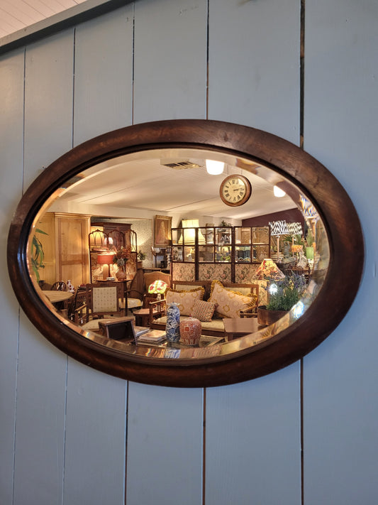 Vintage Oak Oval Mirror
