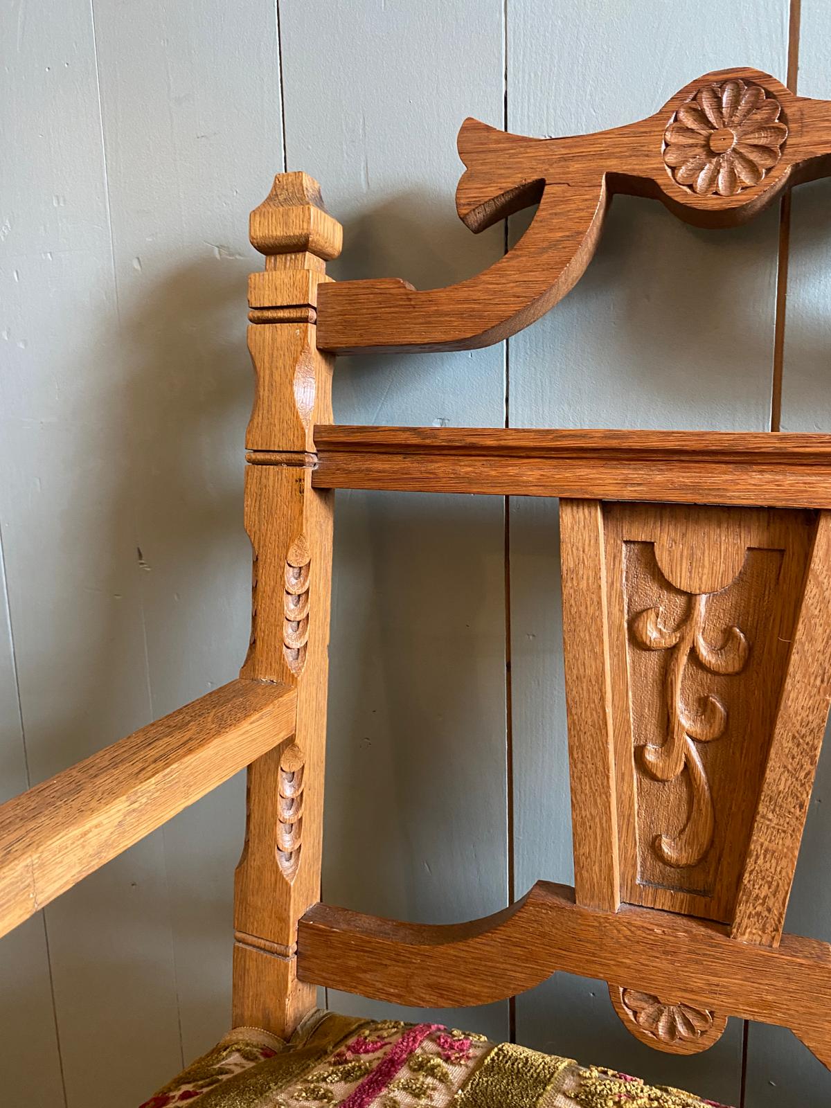Vintage Oak Upholstered Two-Seater