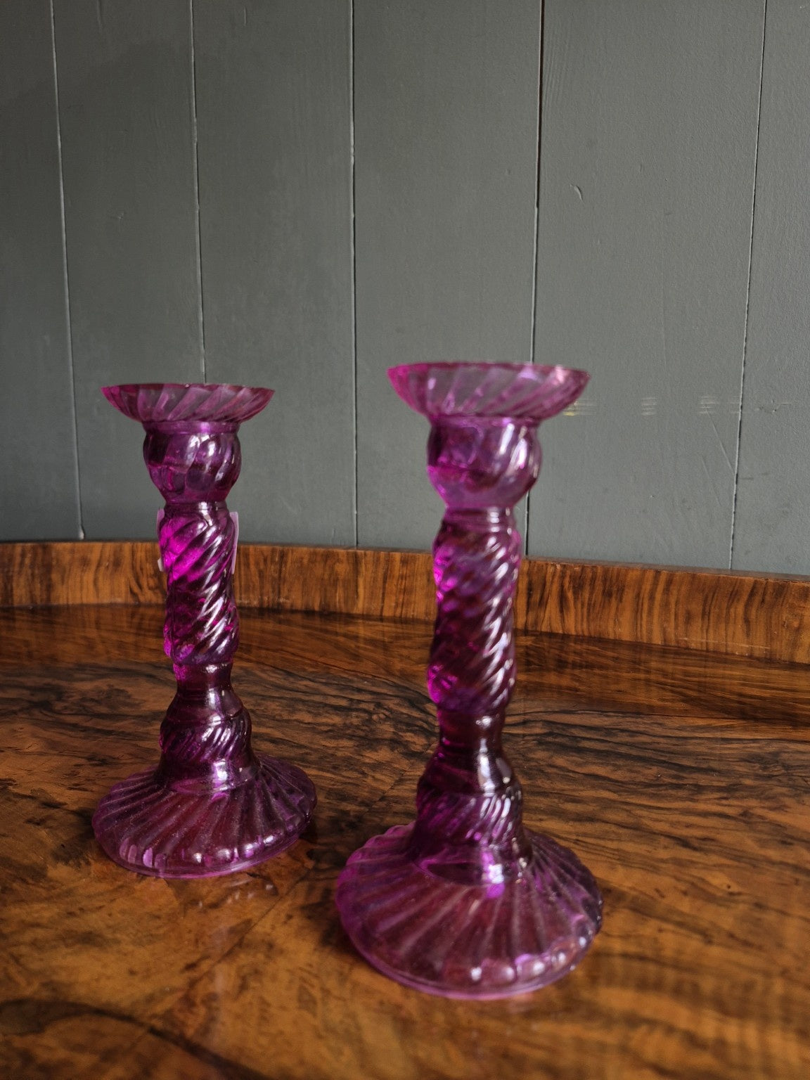 Vintage Purple Glass Candle Holders