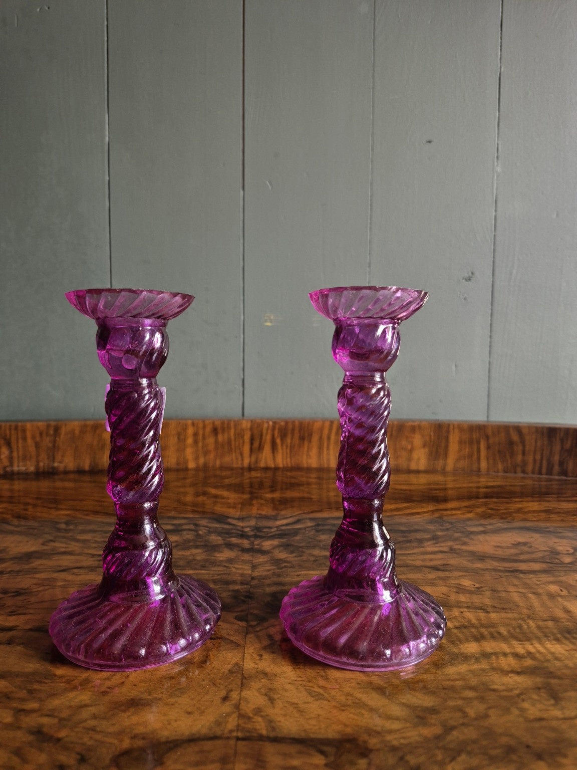 Vintage Purple Glass Candle Holders