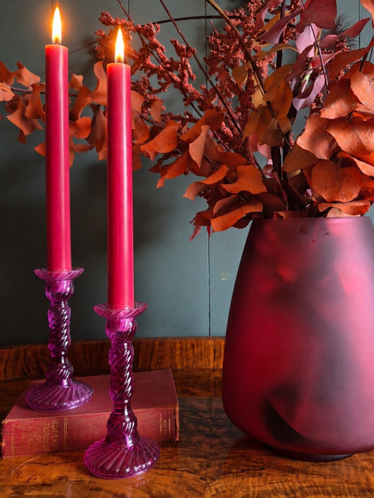 Vintage Purple Glass Candle Holders