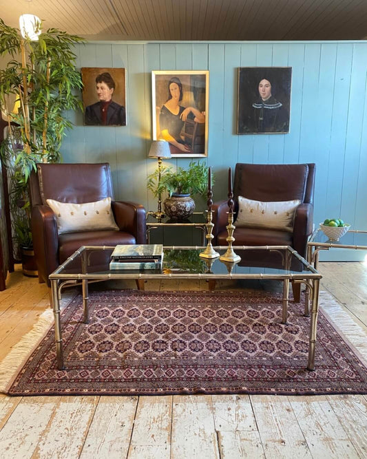 3-Piece Set Of Vintage Faux Bamboo Smoked Glass Tables