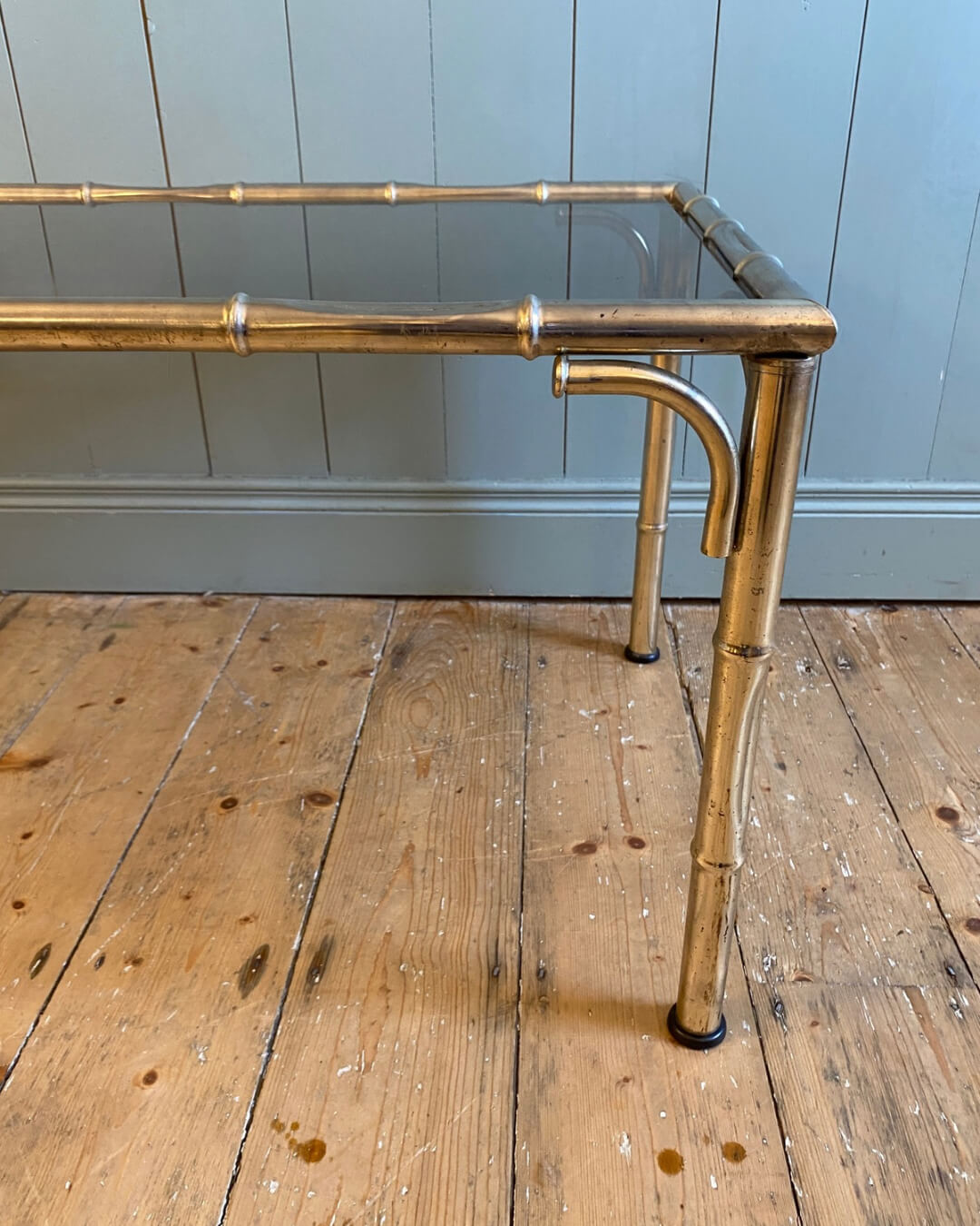 3-Piece Set Of Vintage Faux Bamboo Smoked Glass Tables