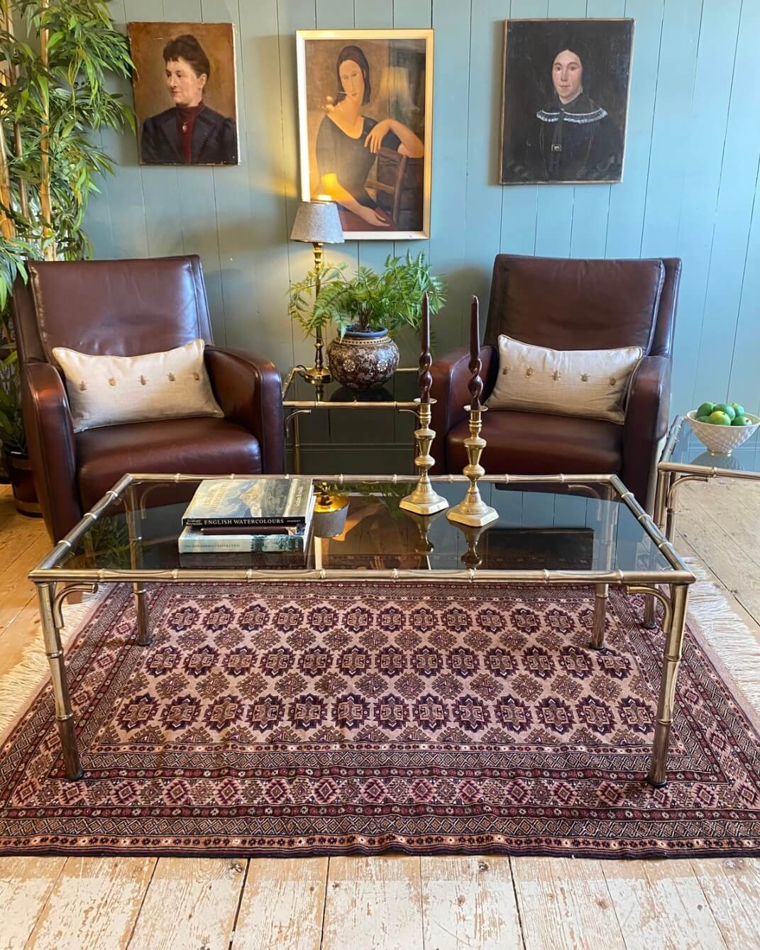 3-Piece Set Of Vintage Faux Bamboo Smoked Glass Tables