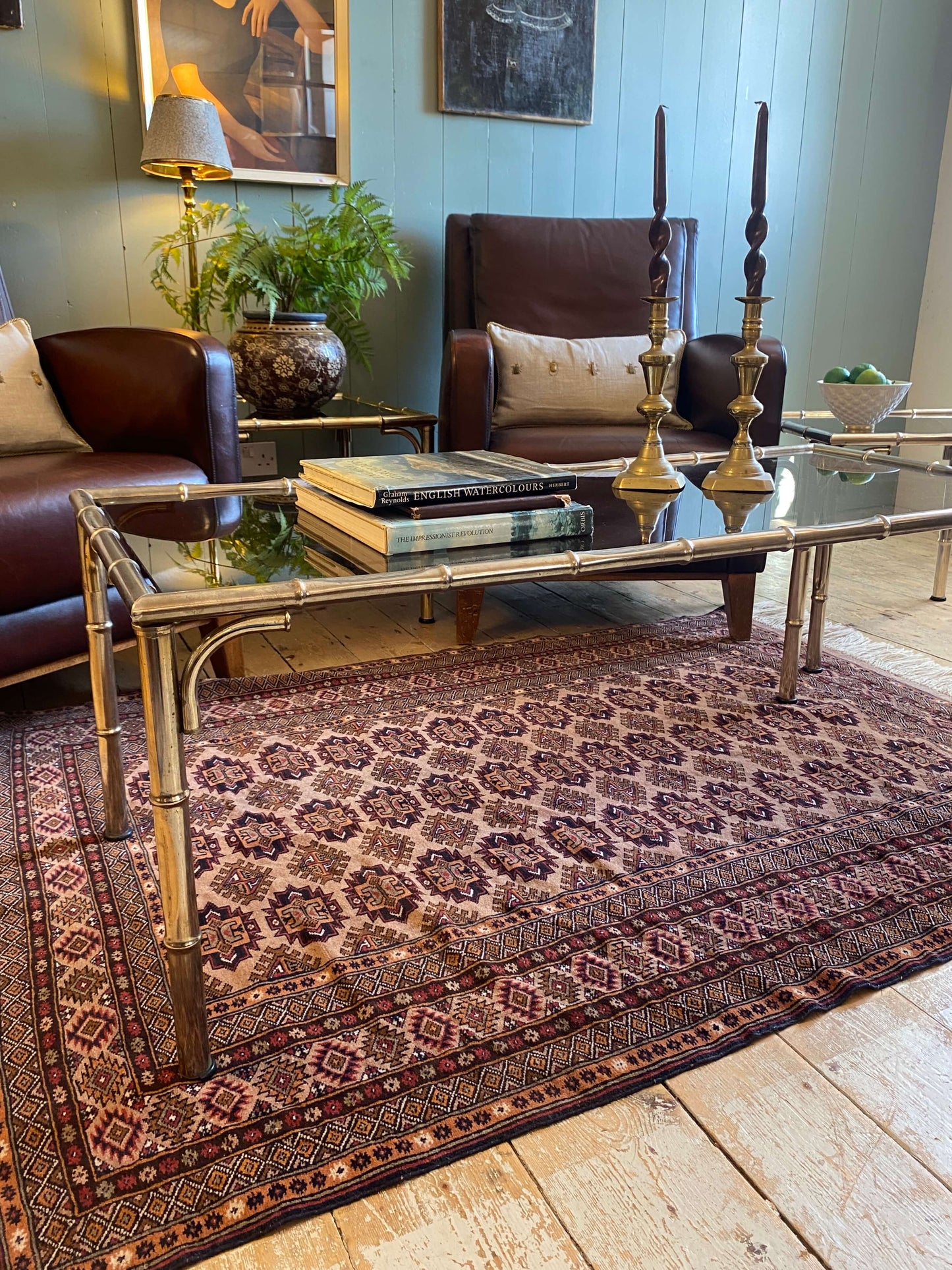 3-Piece Set Of Vintage Faux Bamboo Smoked Glass Tables