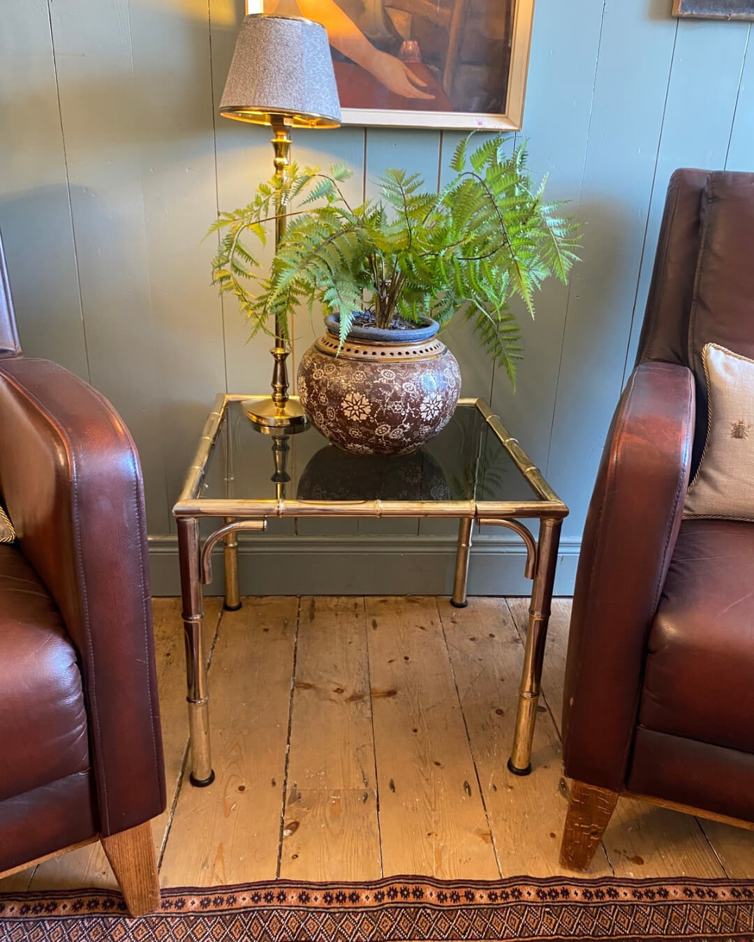 3-Piece Set Of Vintage Faux Bamboo Smoked Glass Tables