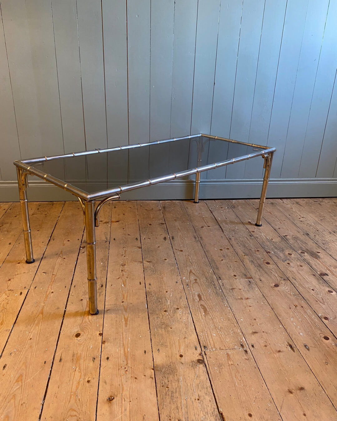3-Piece Set Of Vintage Faux Bamboo Smoked Glass Tables
