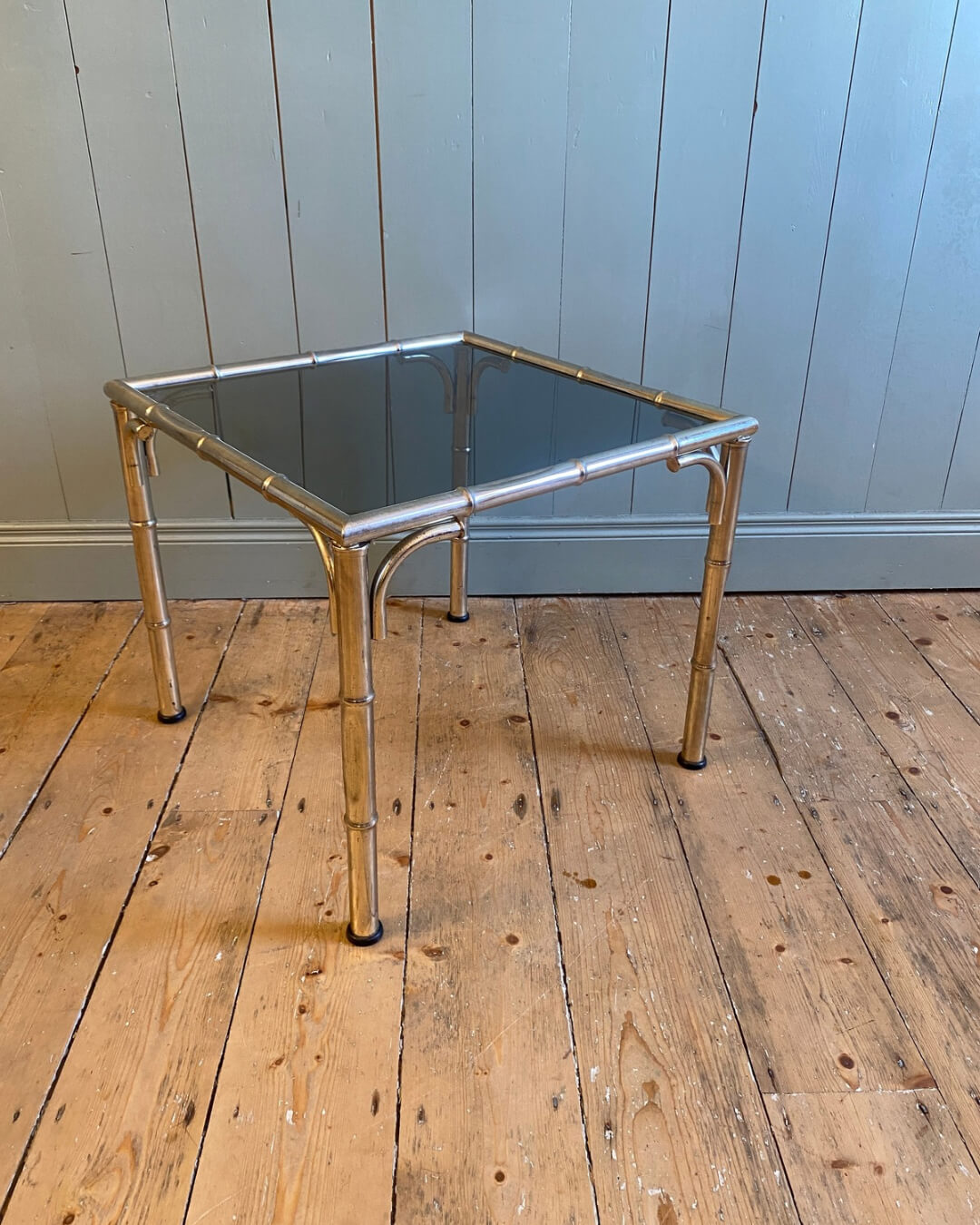 3-Piece Set Of Vintage Faux Bamboo Smoked Glass Tables
