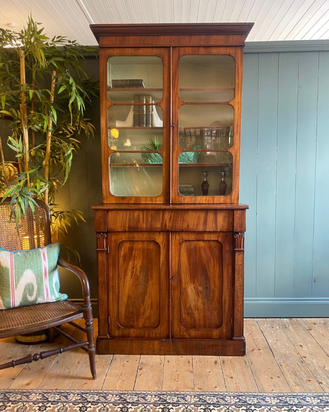 William IV Flame Mahogany Glazed Bookcase