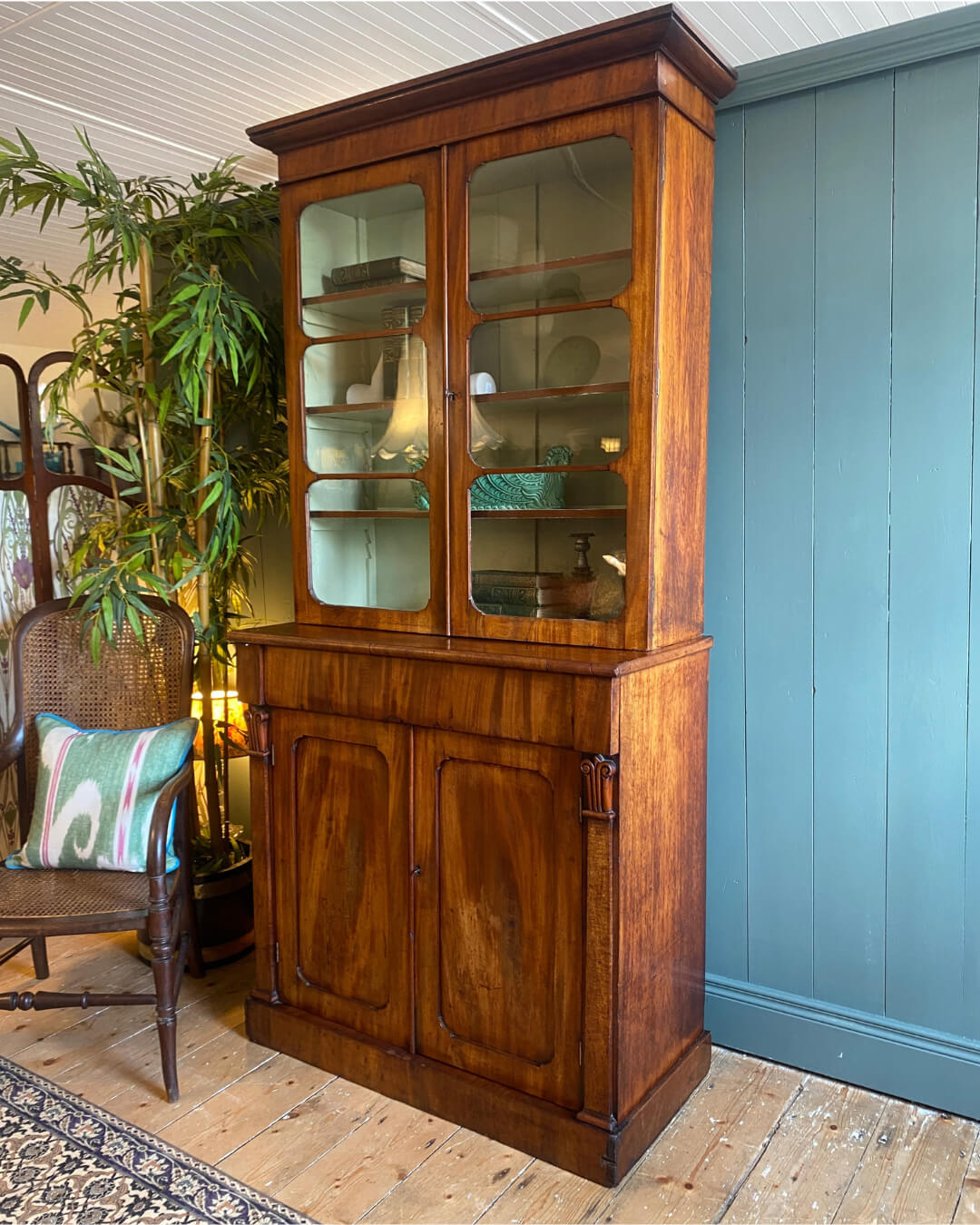 William IV Flame Mahogany Glazed Bookcase