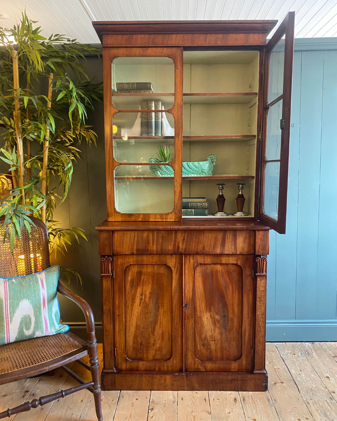 William IV Flame Mahogany Glazed Bookcase