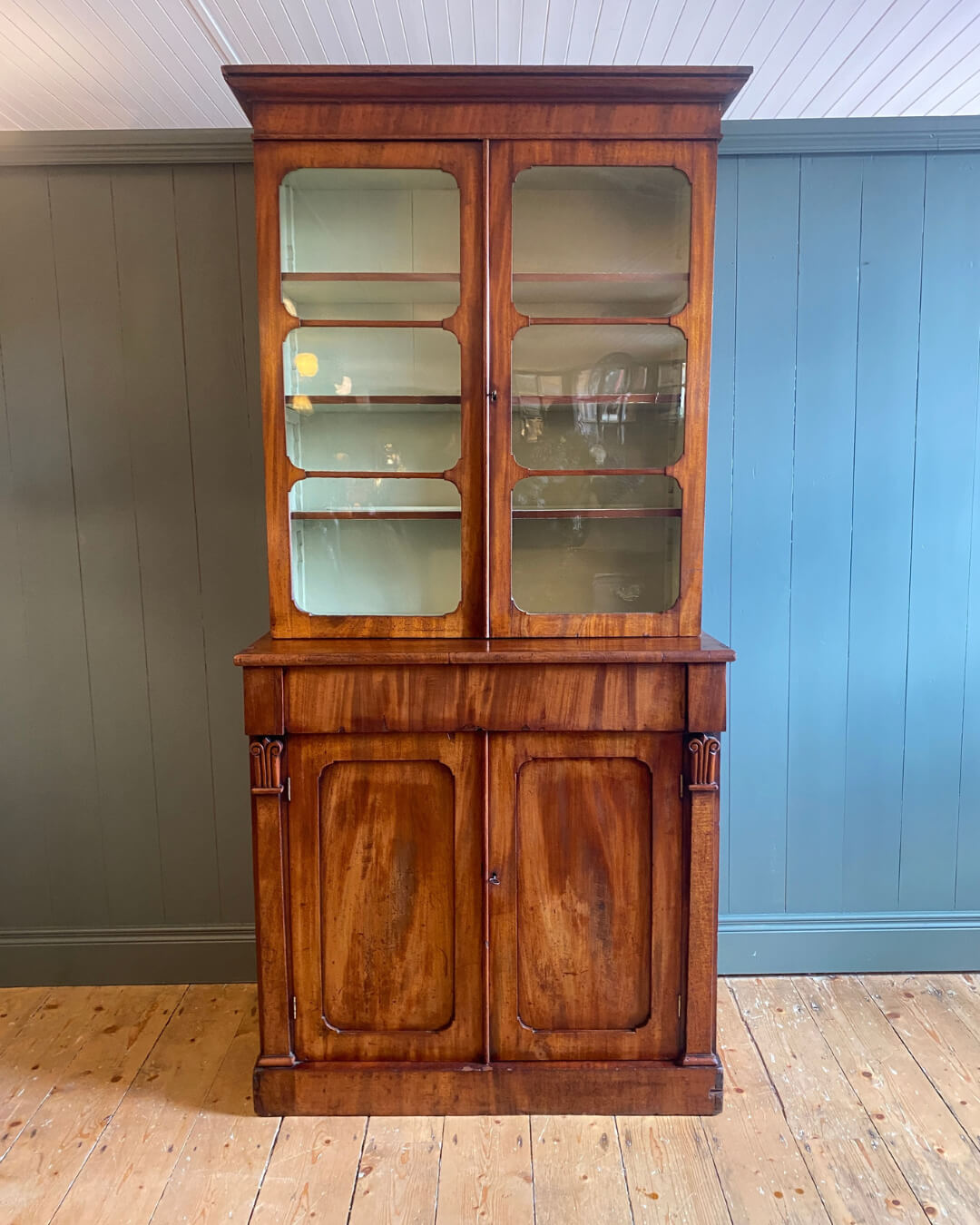 William IV Flame Mahogany Glazed Bookcase