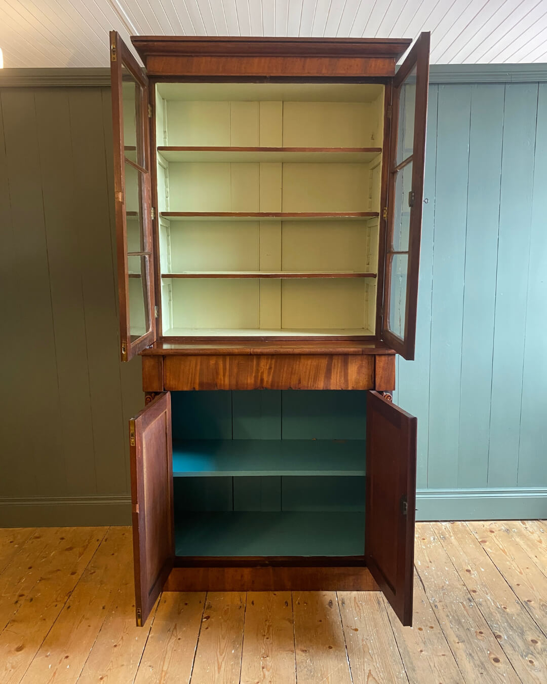 William IV Flame Mahogany Glazed Bookcase