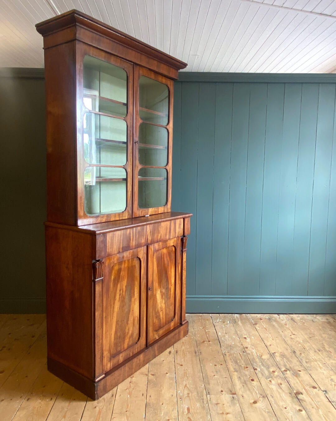 William IV Flame Mahogany Glazed Bookcase