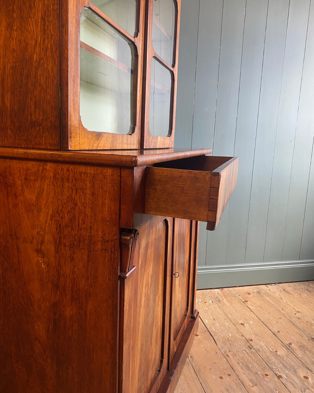 William IV Flame Mahogany Glazed Bookcase