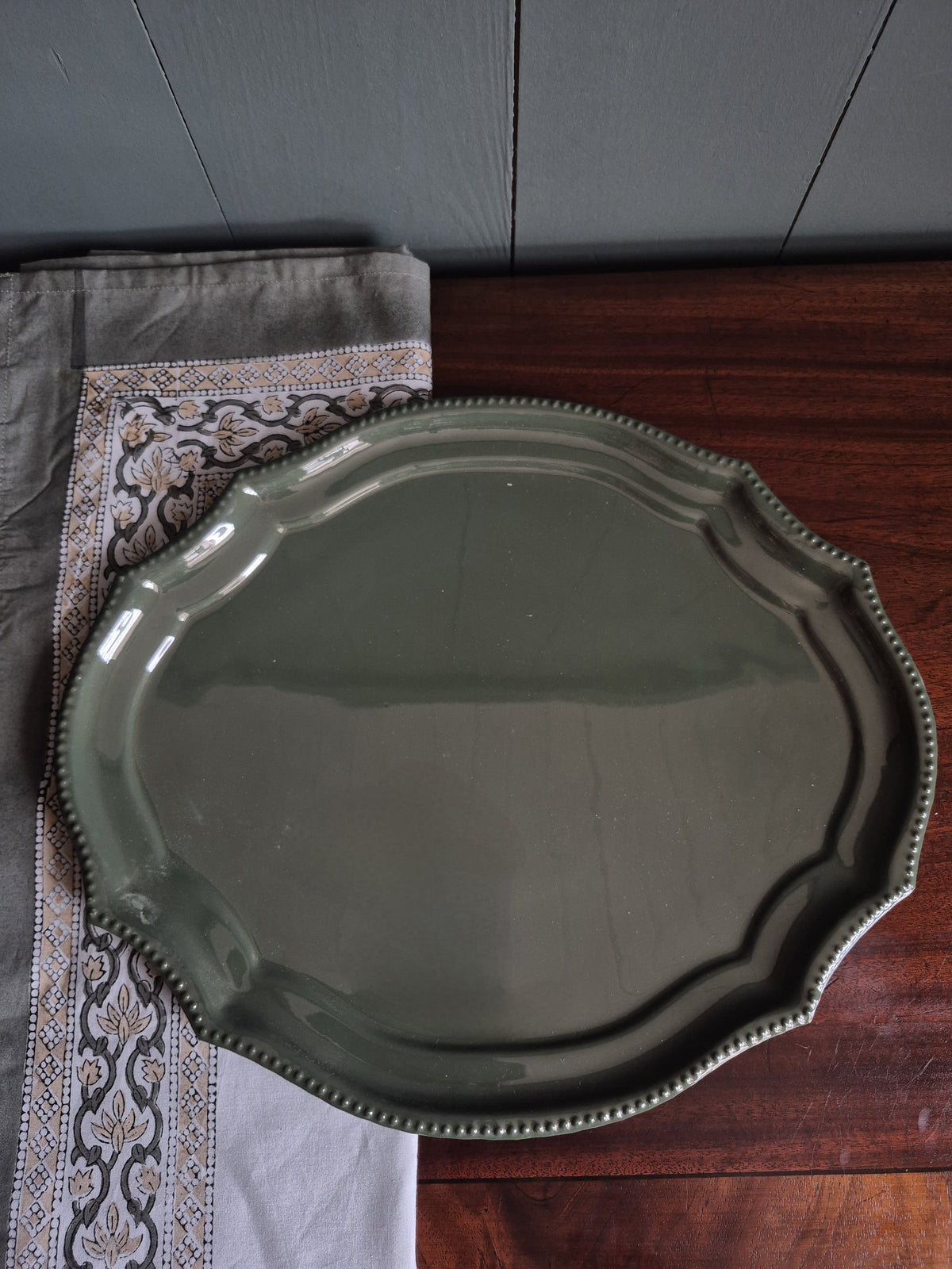 Green Oval Enamel Serving Tray
