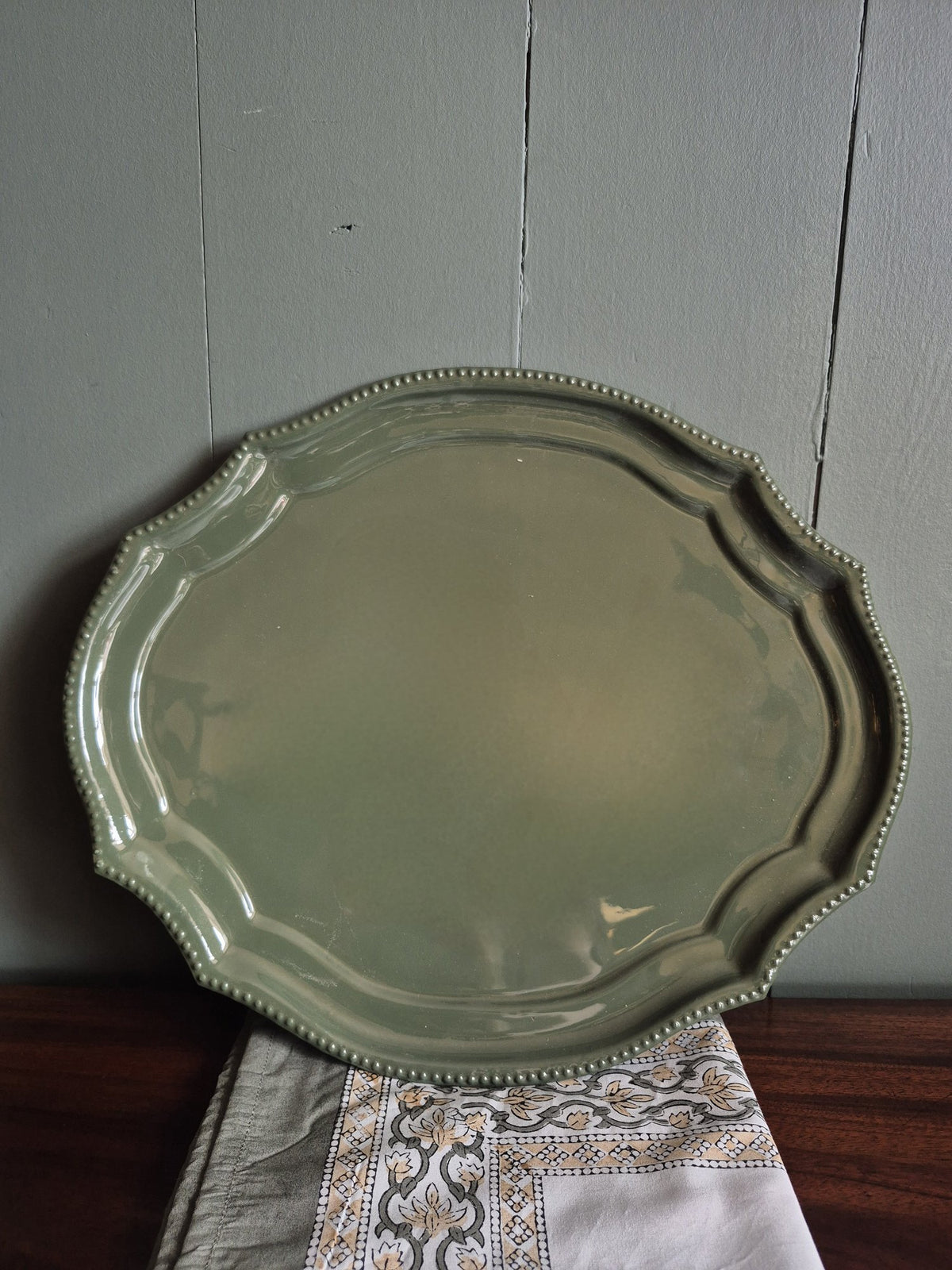 Green Oval Enamel Serving Tray
