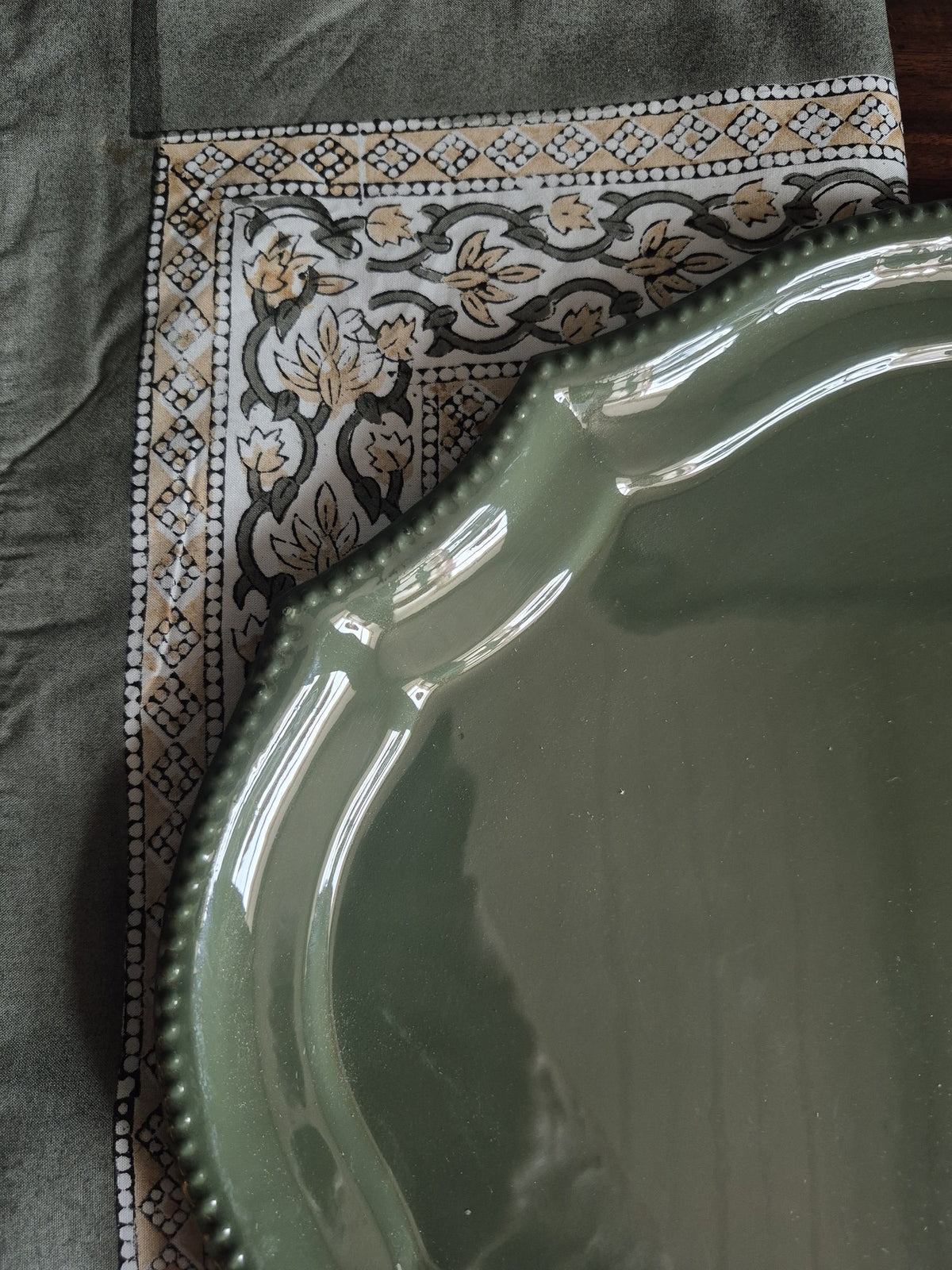 Green Oval Enamel Serving Tray
