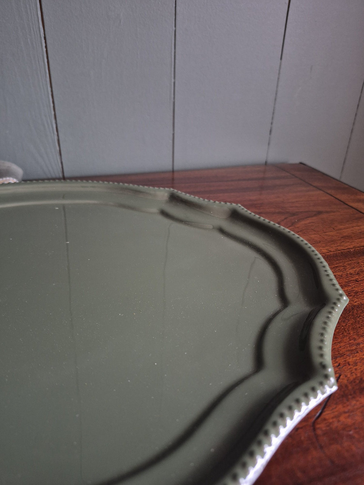 Green Oval Enamel Serving Tray