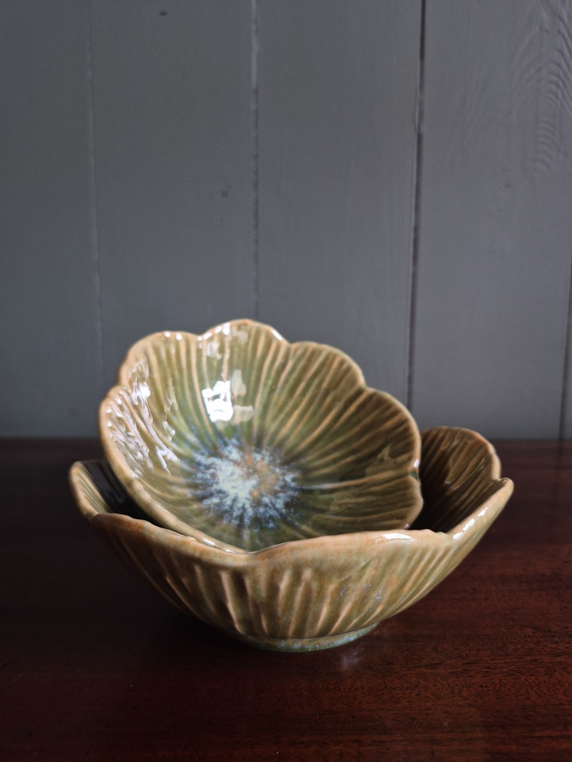 Green Scalloped Stoneware Bowls