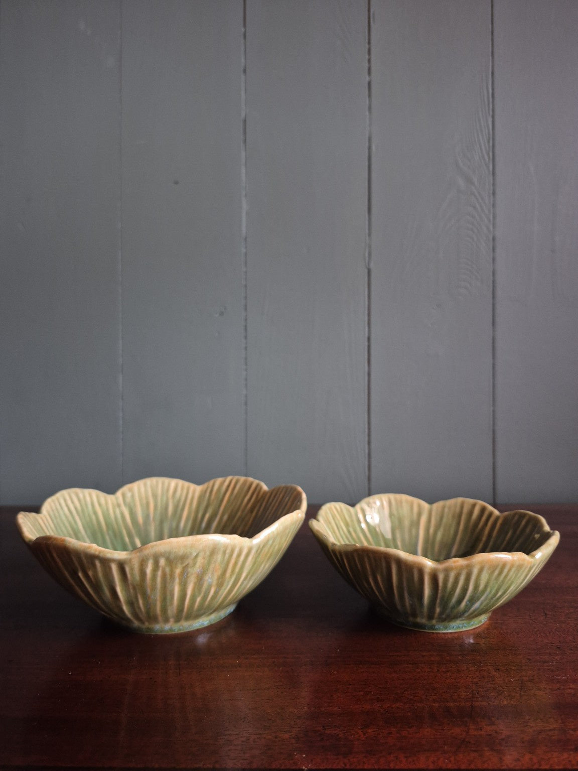 Green Scalloped Stoneware Bowls