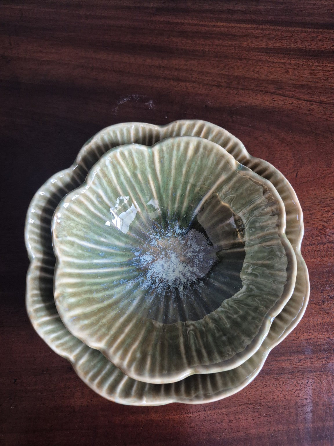 Green Scalloped Stoneware Bowls