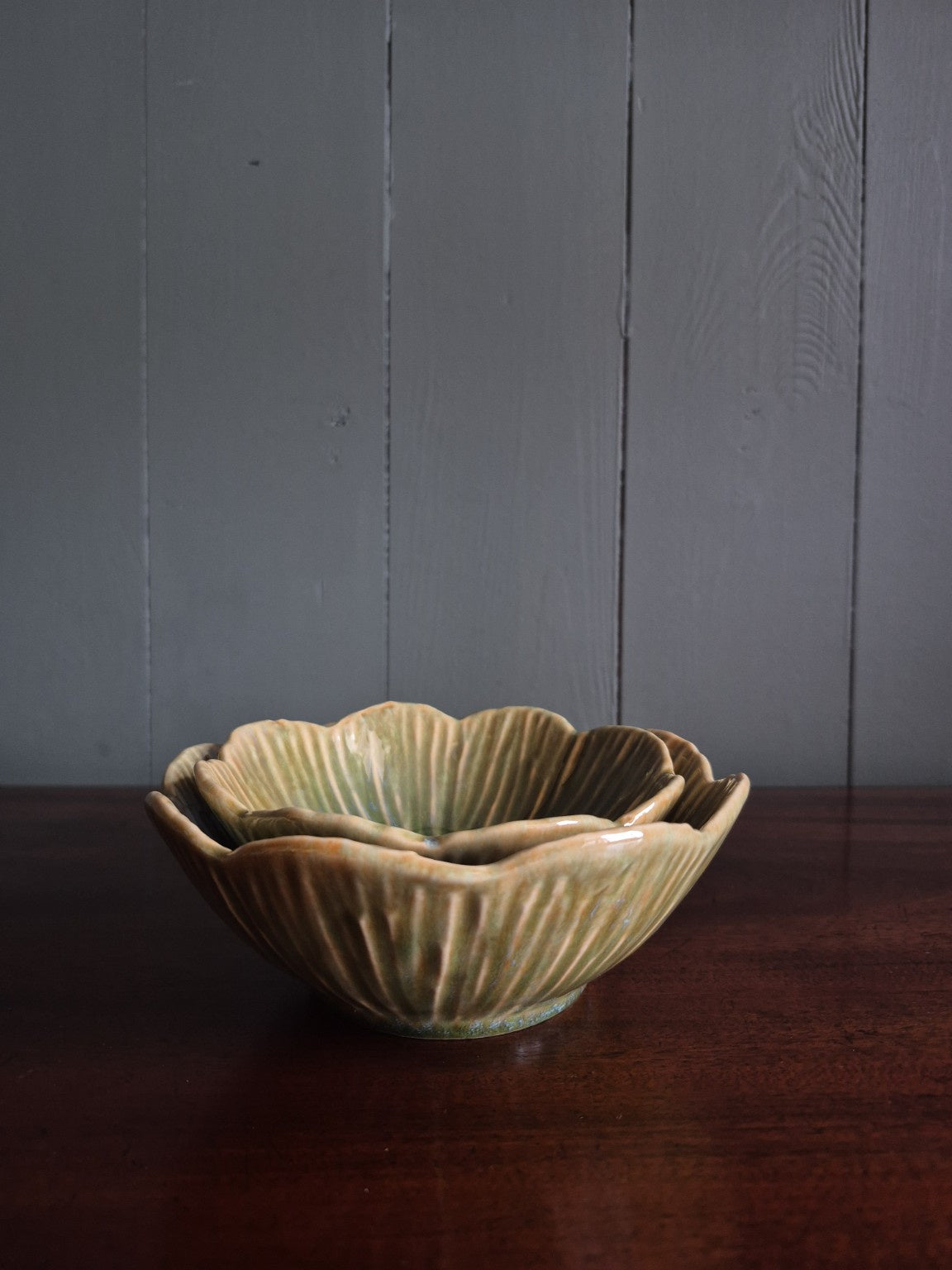Green Scalloped Stoneware Bowls