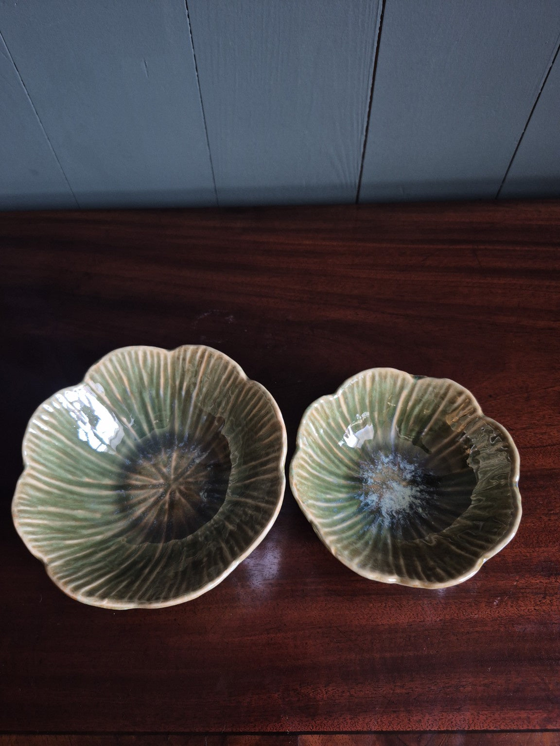Green Scalloped Stoneware Bowls