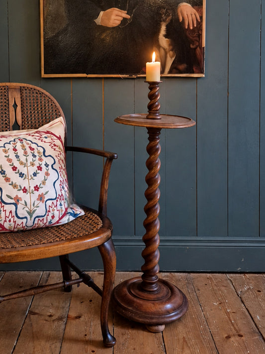 Antique Mahogany Barley Twist Candle Stand