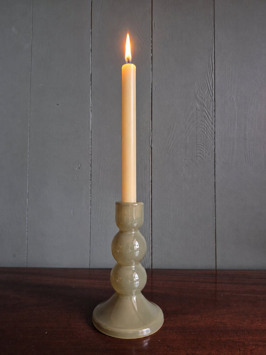 Olive Glass Bobbin Candle Holder
