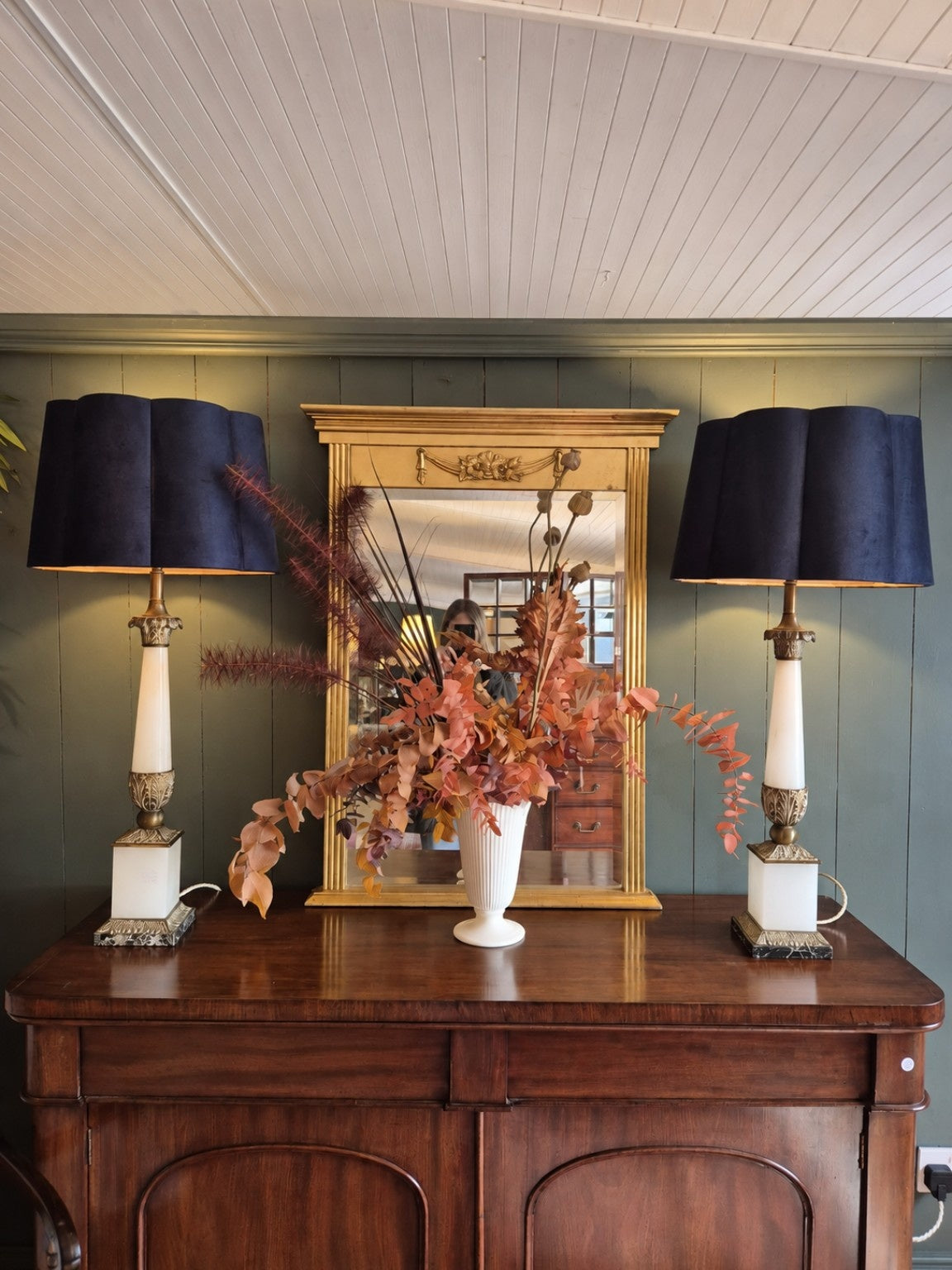 Pair of French Alabaster, Marble and Brass Lamps