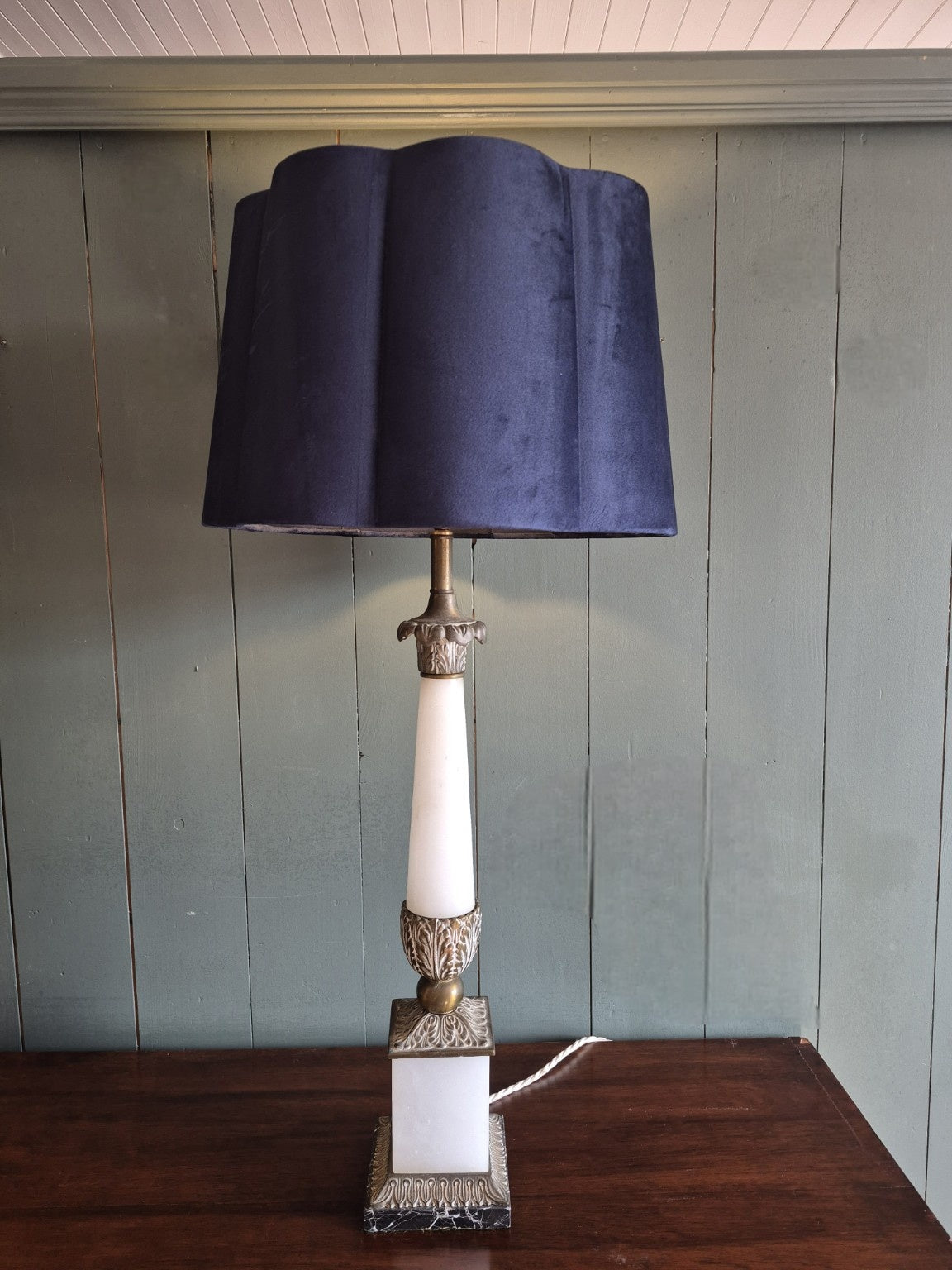 Pair of French Alabaster, Marble and Brass Lamps