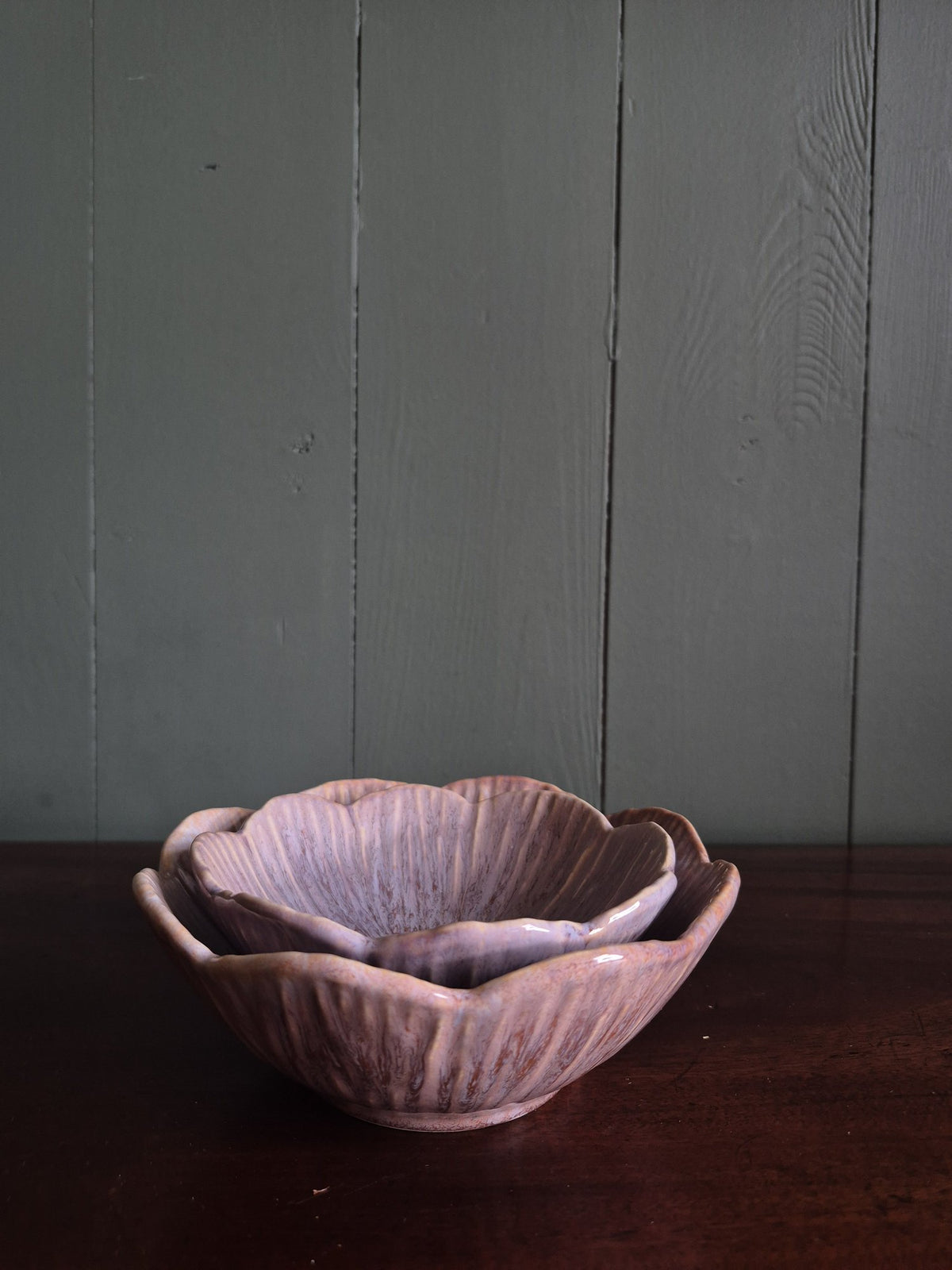 Purple Scalloped Stoneware Bowls