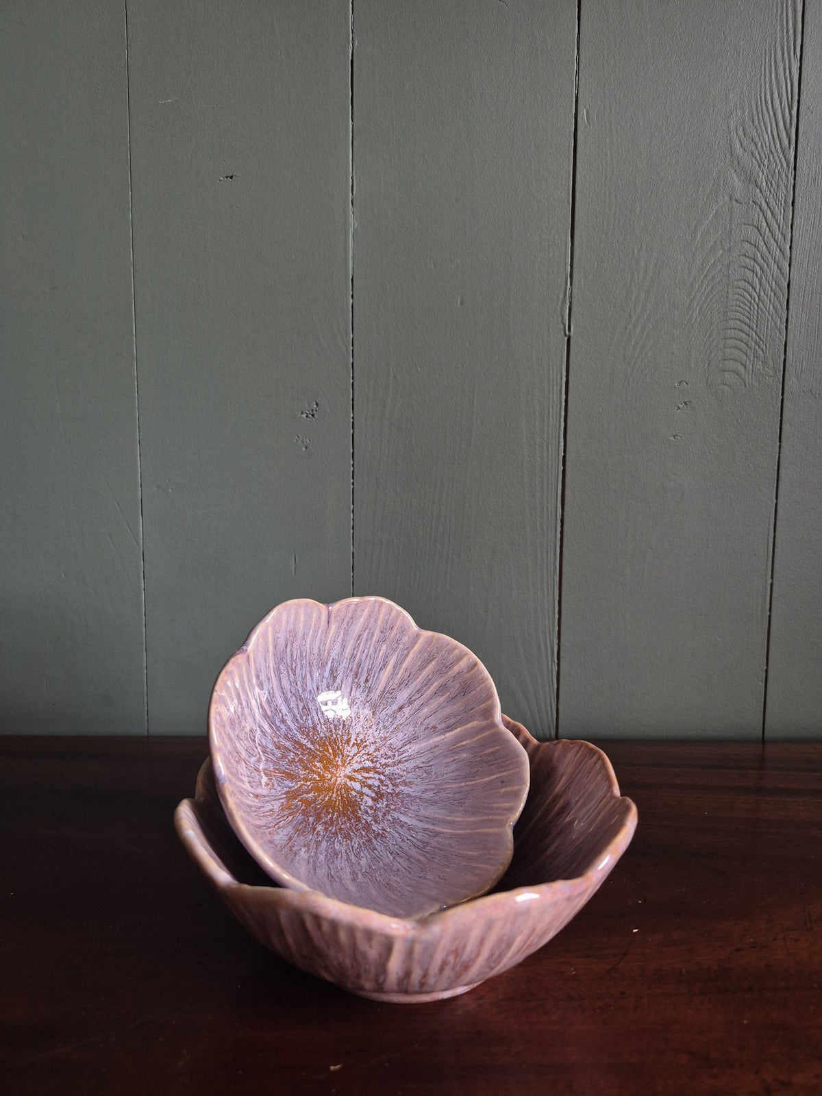Purple Scalloped Stoneware Bowls
