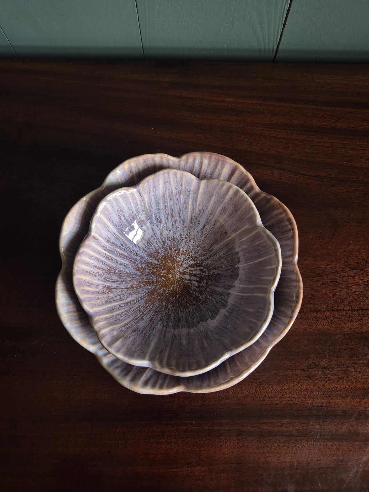 Purple Scalloped Stoneware Bowls