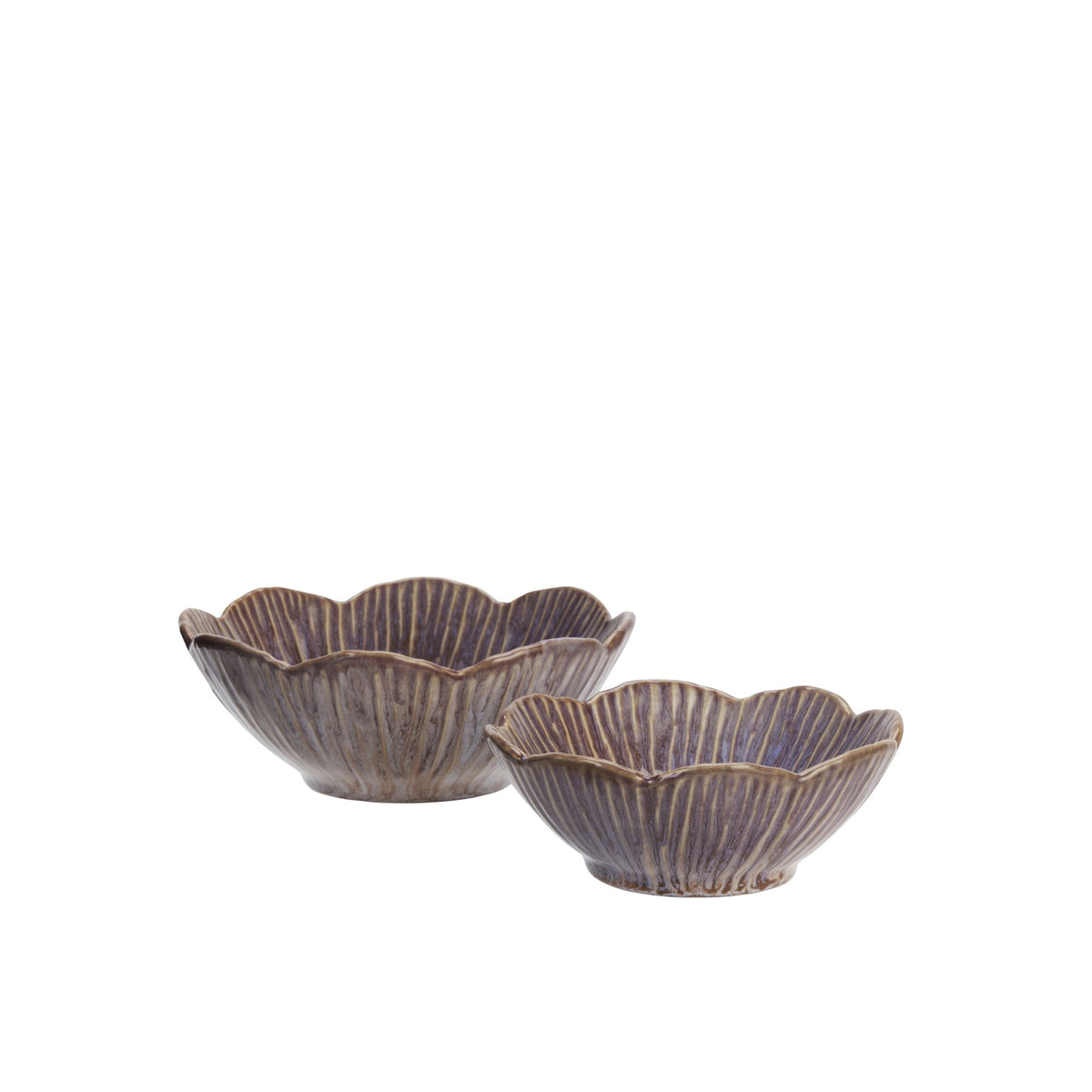 Purple Scalloped Stoneware Bowls Set Of Two