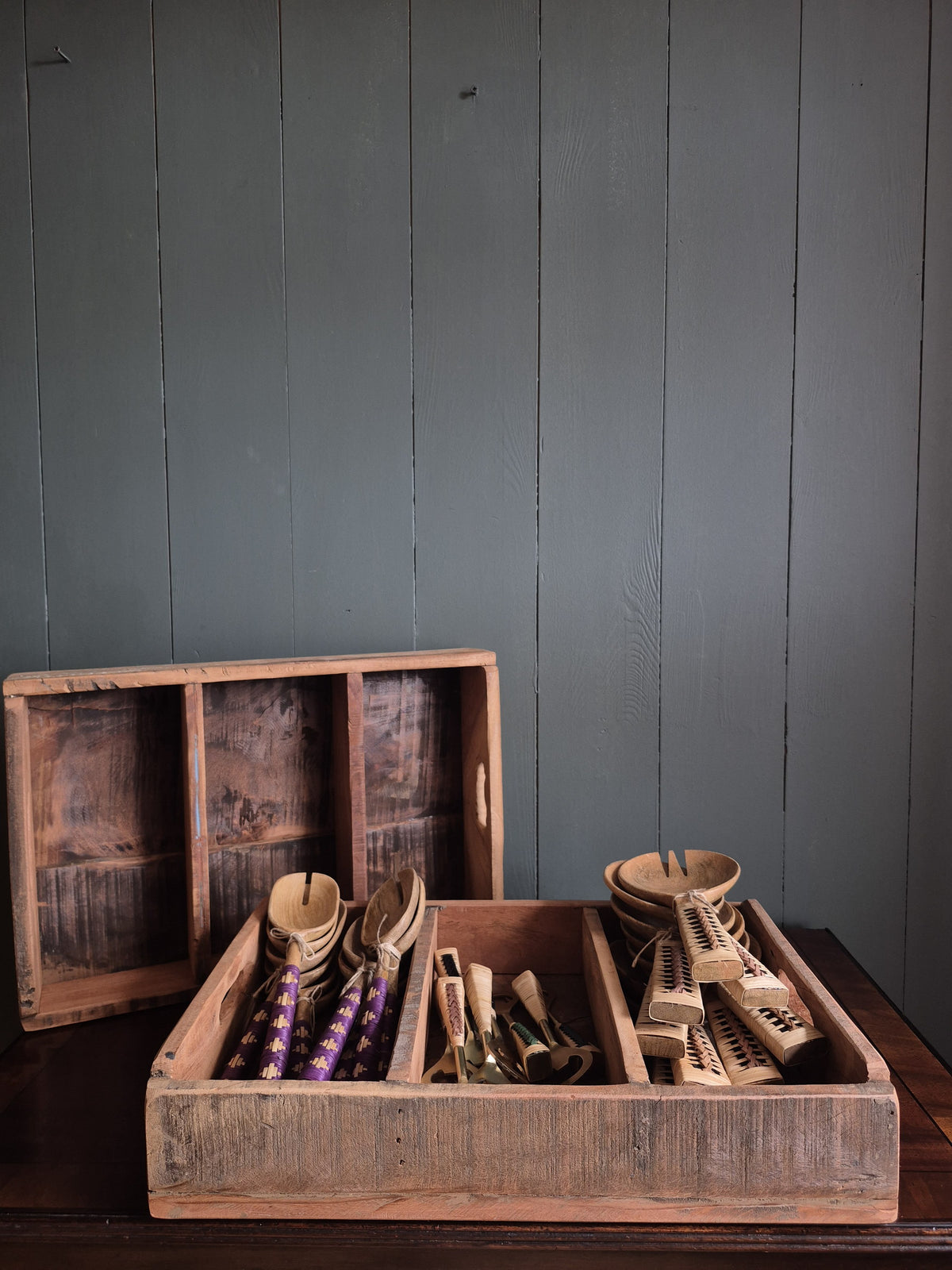 Recycled Wooden Tray With Dividers
