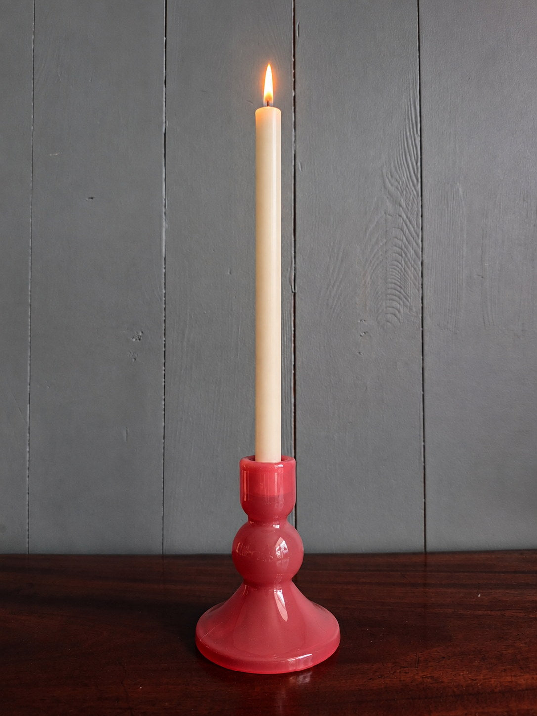Red Glass Bobbin Candle Holder
