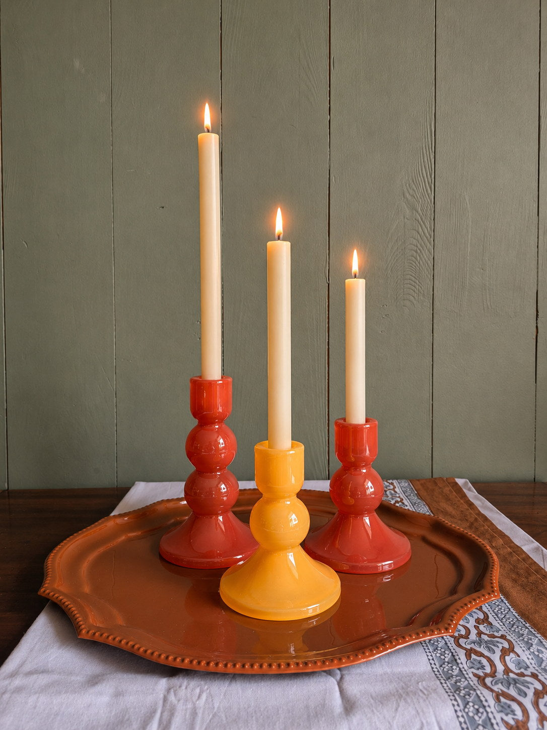 Red Glass Bobbin Candle Holder